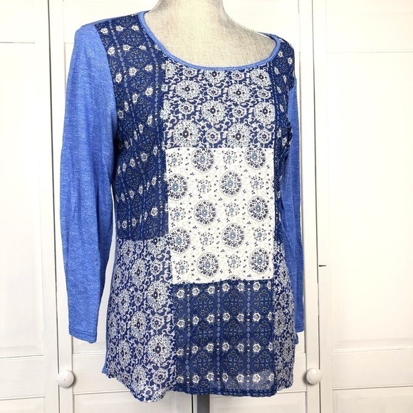 SAKS FIFTH AVENUE BOHO BANDANNA PRINT TOP l 0758 - Picture 1 of 7